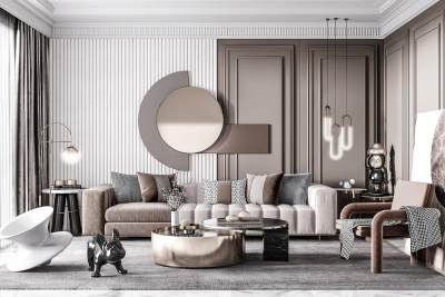 现代轻奢客厅 沙发茶几组合 休闲椅 边几 墙饰